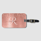 Rose Gold Brushed Metal Glitzer Monogram Name Gepäckanhänger (Vorderseite (Horizontal))