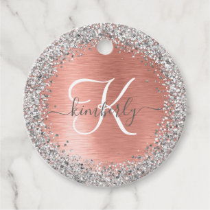 Rose Gold Brushed Metal Glitzer Monogram Name Geschenkanhänger