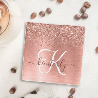 Rose Gold Brushed Metal Glitzer Monogram Name