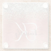 Rose Gold Brushed Metal Glitzer Monogram Name Glasuntersetzer (Rückseite)