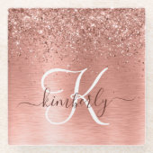Rose Gold Brushed Metal Glitzer Monogram Name Glasuntersetzer (Vorderseite)