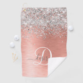 Rose Gold Brushed Metal Glitzer Monogram Name Golfhandtuch (Insitu)