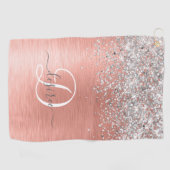 Rose Gold Brushed Metal Glitzer Monogram Name Golfhandtuch (Horizontal)