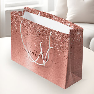 Rose Gold Brushed Metal Glitzer Monogram Name Große Geschenktüte