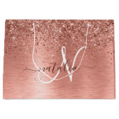 Rose Gold Brushed Metal Glitzer Monogram Name Große Geschenktüte (Vorderseite)