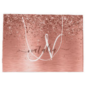 Rose Gold Brushed Metal Glitzer Monogram Name Große Geschenktüte (Rückseite)