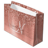 Rose Gold Brushed Metal Glitzer Monogram Name Große Geschenktüte (Vorderseite Schrägansicht)