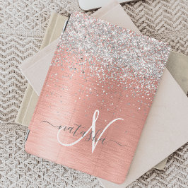 Rose Gold Brushed Metal Glitzer Monogram Name iPad Mini Hülle