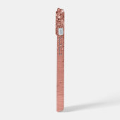 Rose Gold Brushed Metal Glitzer Monogram Name iPhone 15 Hülle (Linke Seite)