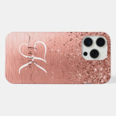 Rose Gold Brushed Metal Glitzer Monogram Name iPhone Hülle (Rückseite (Horizontal))
