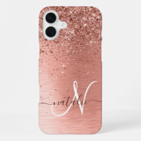 Rose Gold Brushed Metal Glitzer Monogram Name
