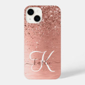 Rose Gold Brushed Metal Glitzer Monogram Name iPhone Hülle (Rückseite)