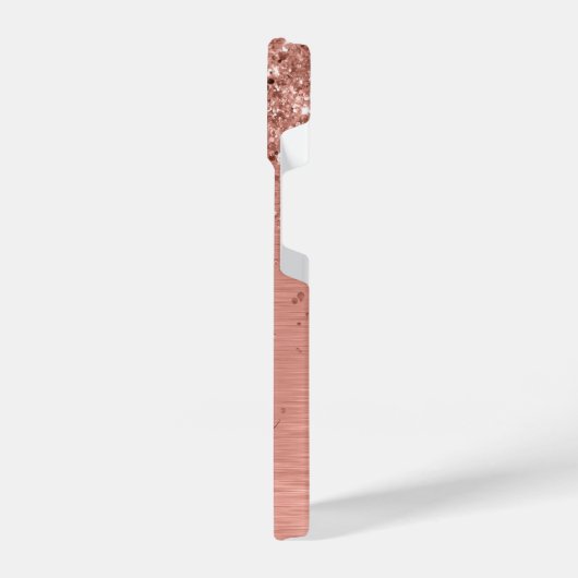Rose Gold Brushed Metal Glitzer Monogram Name iPhone Hülle (Linke Seite)