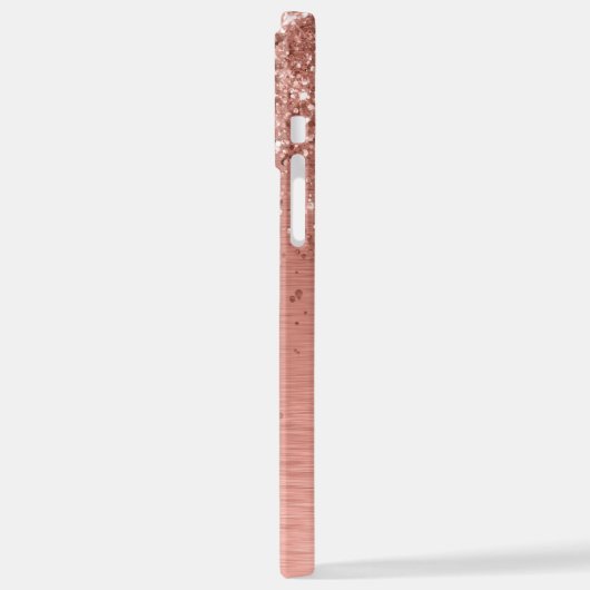 Rose Gold Brushed Metal Glitzer Monogram Name iPhone Hülle (Linke Seite)
