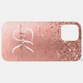 Rose Gold Brushed Metal Glitzer Monogram Name iPhone Hülle (Hinten horizontal)