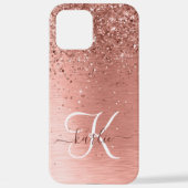 Rose Gold Brushed Metal Glitzer Monogram Name iPhone Hülle (Rückseite)