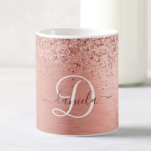 Rose Gold Brushed Metal Glitzer Monogram Name Kaffeetasse