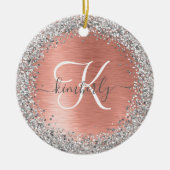 Rose Gold Brushed Metal Glitzer Monogram Name Keramik Ornament (Vorne)