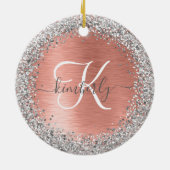 Rose Gold Brushed Metal Glitzer Monogram Name Keramik Ornament (Hinten)