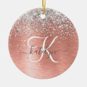 Rose Gold Brushed Metal Glitzer Monogram Name Keramik Ornament (Vorne)