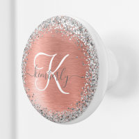 Rose Gold Brushed Metal Glitzer Monogram Name