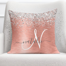 Rose Gold Brushed Metal Glitzer Monogram Name Kissen