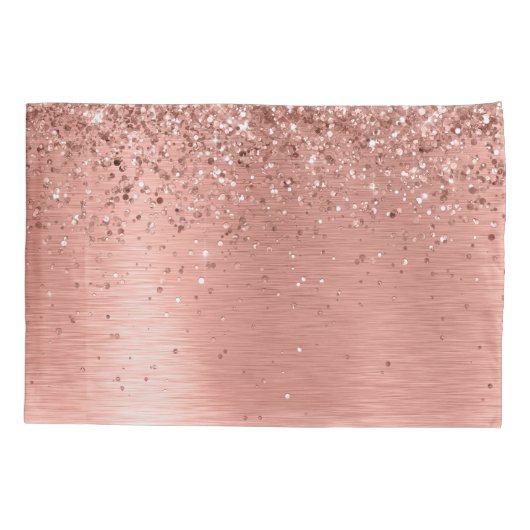 Rose Gold Brushed Metal Glitzer Monogram Name Kissenbezug (Rückseite)