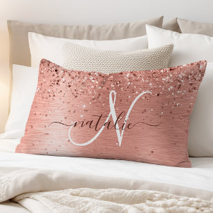 Rose Gold Brushed Metal Glitzer Monogram Name Kissenbezug