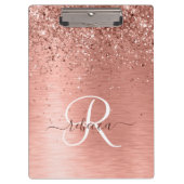 Rose Gold Brushed Metal Glitzer Monogram Name Klemmbrett (Vorderseite)