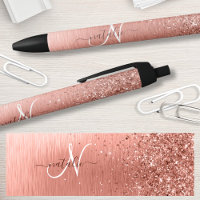 Rose Gold Brushed Metal Glitzer Monogram Name