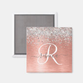 Rose Gold Brushed Metal Glitzer Monogram Name Magnet (Vorderseite/Rückseite)