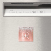 Rose Gold Brushed Metal Glitzer Monogram Name Magnet (In Situ (Geschirrspüler))