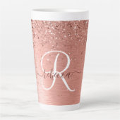 Rose Gold Brushed Metal Glitzer Monogram Name Milchtasse (Vorderseite)