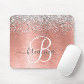 Rose Gold Brushed Metal Glitzer Monogram Name Mousepad (Mit Mouse)