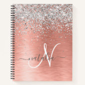 Rose Gold Brushed Metal Glitzer Monogram Name Notizblock (Vorderseite)