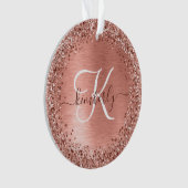 Rose Gold Brushed Metal Glitzer Monogram Name Ornament (Vorderseite)