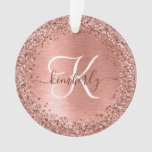 Rose Gold Brushed Metal Glitzer Monogram Name Ornament (Vorderseite)