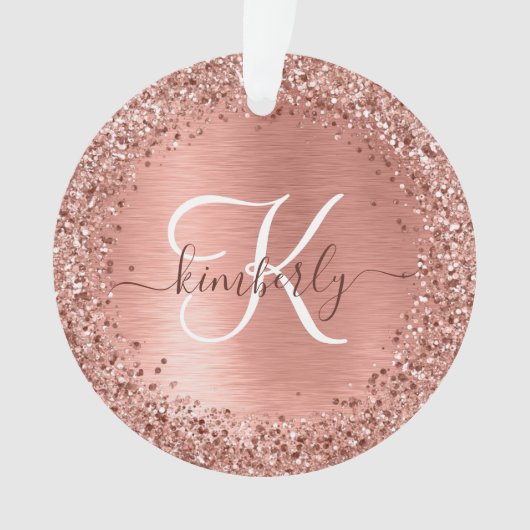 Rose Gold Brushed Metal Glitzer Monogram Name Ornament (Vorderseite)