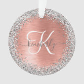 Rose Gold Brushed Metal Glitzer Monogram Name Ornament (Vorderseite)