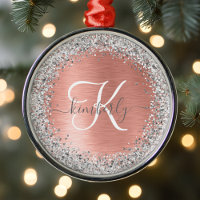 Rose Gold Brushed Metal Glitzer Monogram Name