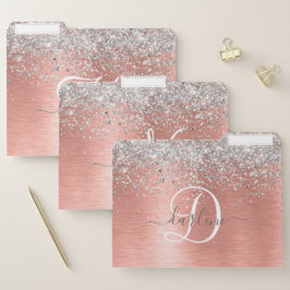 Rose Gold Brushed Metal Glitzer Monogram Name Papiermappe