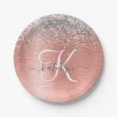 Rose Gold Brushed Metal Glitzer Monogram Name Pappteller (Vorderseite)