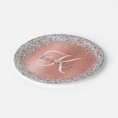 Rose Gold Brushed Metal Glitzer Monogram Name Pappteller (Schrägansicht)