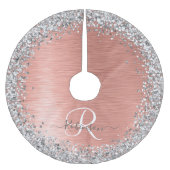 Rose Gold Brushed Metal Glitzer Monogram Name Polyester Weihnachtsbaumdecke (Vorderseite)