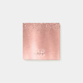 Rose Gold Brushed Metal Glitzer Monogram Name Post-it Klebezettel (Vorderseite)
