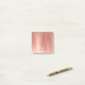 Rose Gold Brushed Metal Glitzer Monogram Name Post-it Klebezettel (Auf Schreibtisch)