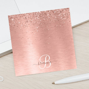 Rose Gold Brushed Metal Glitzer Monogram Name Post-it Klebezettel