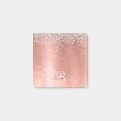 Rose Gold Brushed Metal Glitzer Monogram Name Post-it Klebezettel (Vorderseite)