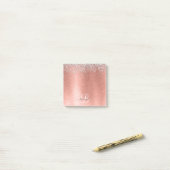 Rose Gold Brushed Metal Glitzer Monogram Name Post-it Klebezettel (Auf Schreibtisch)