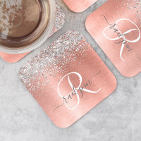 Rose Gold Brushed Metal Glitzer Monogram Name